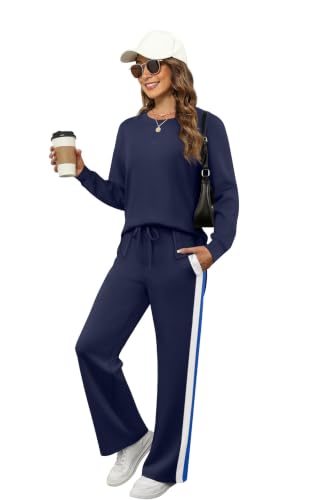 Image of OFEEFAN Women's 2 Piece Lounge Set Travel Airport Outfits Side Slit Tracksuit Wide Leg Loungewear Baggy Comfy Sweatsuit S-3XL