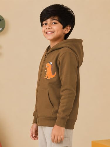 Image of Unisex Kids Solid Full Sleeve Zip Front Open Hooded Sweatshirt