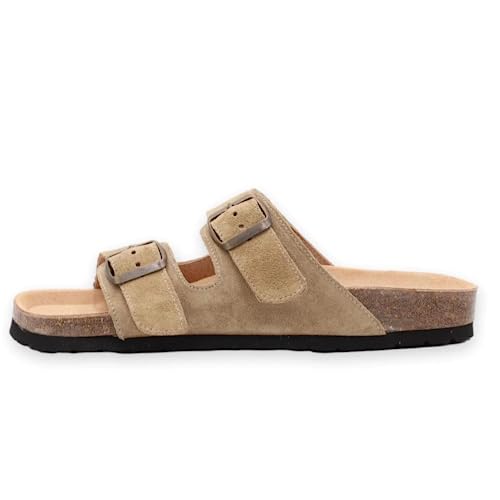 Soft Suede Leather Flat Sandals - Cork Footbed Sandal with Soft Suede Leather - Womens Sandals Comfortable Wear - Comfortable Slip On Cork Footbed Sandals with Adjustable Buckles2