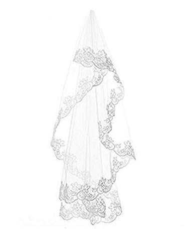 Botong One Layer White and Ivory Lace Edge Bridal Veils Wedding Accessories (white)