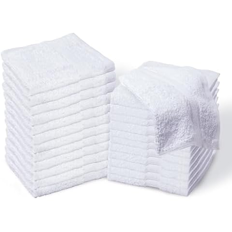 Bulk Spa White Washcloths – Set of 24 – Size 12” x 12” – Thick Loop Pile Washcloth – Absorbent and Soft 100% Ring-Spun Cotton Wash Cloth – Lint Free Face Towel – Wash Cloths Perfect for Bathroom Cover