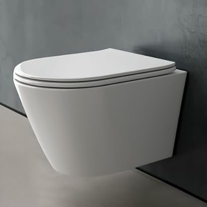 Alpenberger Wand WC Spülrandlos | Hänge WC Komplettset aus Kloschüssel und WC Sitz mit Absenkautomatik | Toilette mit Nano Beschichtung | Passend Geberit