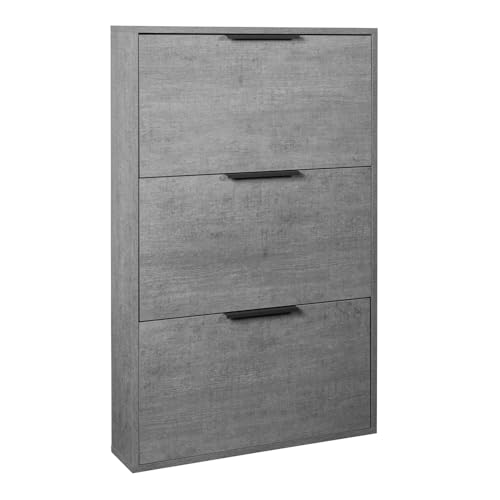Composad | Zapatero Slim de la línea Espresso con 3 estantes, ahorra espacio, para entrada y trastero, (LxAxP) 65 x 105,5 x 15 cm, color gris cemento, fabricado en Italia