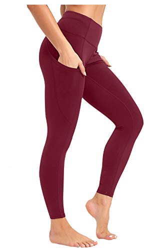 SP3LOPS Yoga Pants with Pockets for Women High Waisted Tummy Control Womens Buttery Soft Yoga Workout Leggings Running Pants Maroon