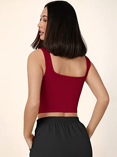 Image of Women's & Girls' Solid Polyester Rib-Knit Square Neck Tank Tops