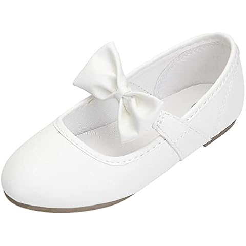 festooning School Shoes for Girls Mary Jane Uniform Flats White Dress Shoes for Little Big Kids for Christmas Wedding Party Size 1 Cover