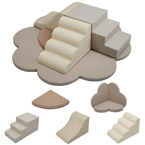 Image of 6-Piece Toddler Climbing Toys Indoor – Foam Climbing Blocks with Steps, Slide & Play Mats – Soft Play Equipment for Kids – EPE Foam, Non-Slip Velcro, Easy-to-Clean PU Cover – Motor Skill Development