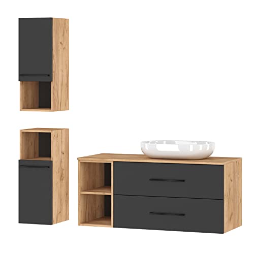 Planetmöbel Ensemble de meubles de salle de bain Lux - 120 cm - Chêne doré/anthracite - Sans...