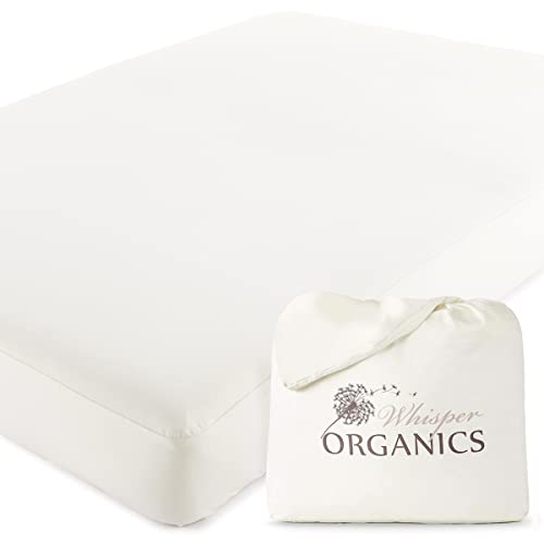 Whisper Organics, 100% Waterproof Mattress Protector - Pique Textured Weave, Breathable Soft & Durable - Queen Mattresses Cover - Gots Certified Organic - White, 17" Deep Pocket, 62X82 Inch #TOP6
