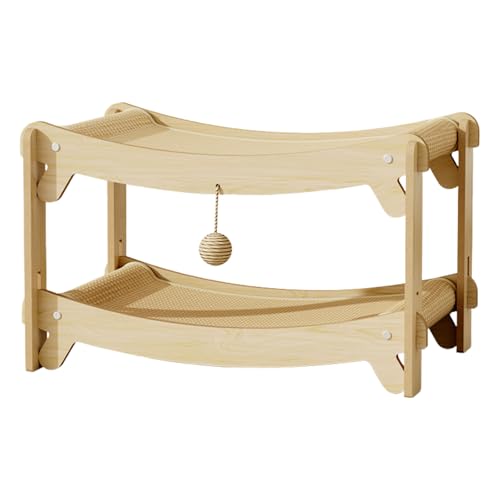 爪研ぎ 猫ベッド 2段式 一体型 | 麻ロープ使用 高耐久 猫つめとぎ 50×41×40cm 多頭飼い対応 組み立て式 吊り下げおもちゃ付き 省スペース