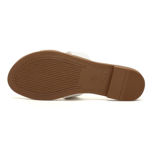 Image of Womens Flat Sandals Dressy Summer Slides Comfortable Casual Open Toe Vacation Sandals Slip On Slides Leather Sandals for Women