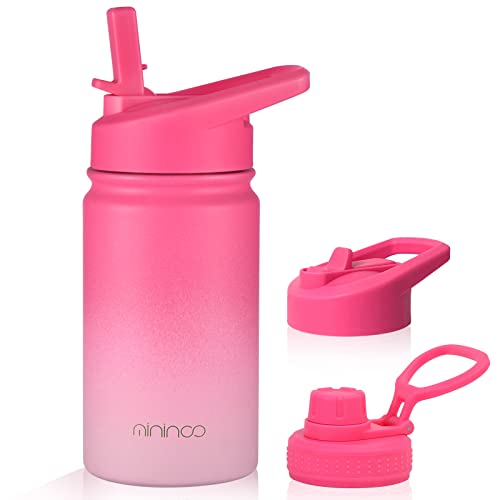 Mininoo Insulated Kids Water Bottle, 12 oz Stainless Steel Water Bottle Kids with Straw Lid and Chug Lid for Girls, Boys (Sweat Peach) by mininoo - Used condition - US$13.39
