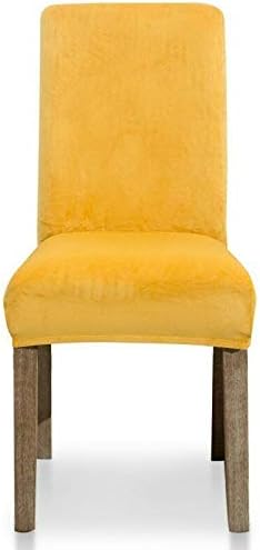 RDTRAVEL Thick Velvet Chair Cover Dining Chair Slipcover Elastic Stretch Chair Cover Case (velvet fox Mustard, set of 4)