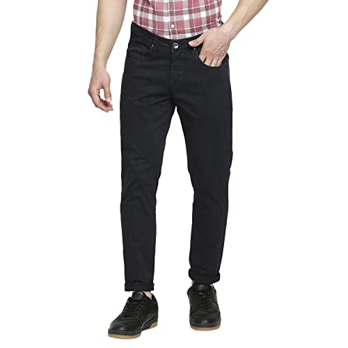 Image of Spykar Men Mid Rise Cotton Slim Fit Tapered Length Trousers