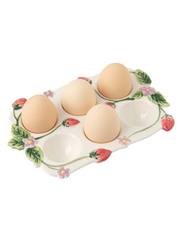 Ceramoira Strawberry Ceramic Egg Tray Artisanal Egg Holder for Countertop
