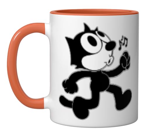 Taza de cerámica Felix Cartoon 11 onzas naranja/blanco miniatura 1