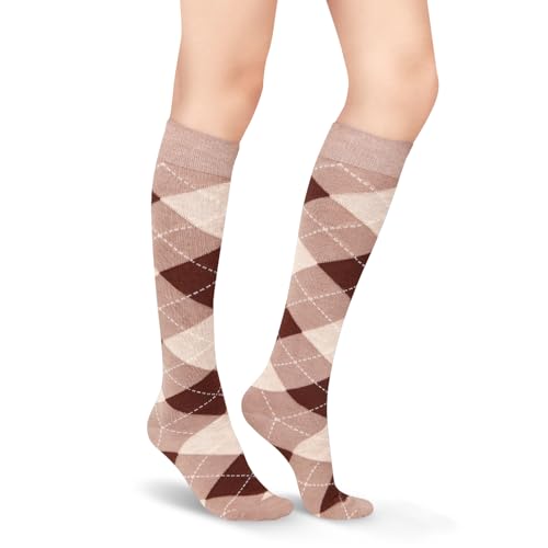 Image of Benefeet Womens Knee High Striped Checkered High Knee Socks Cotton Long Sports Tube Socks