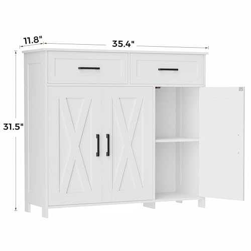Homhedy Sideboard Buffet Cabinet, Coffee Bar Storage Cabinet with Drawers and Doors, Farmhouse Kitchen Cabinet with Adjustable Shelves, for Kitchen, Dining Room, Living Room, White - view 1
