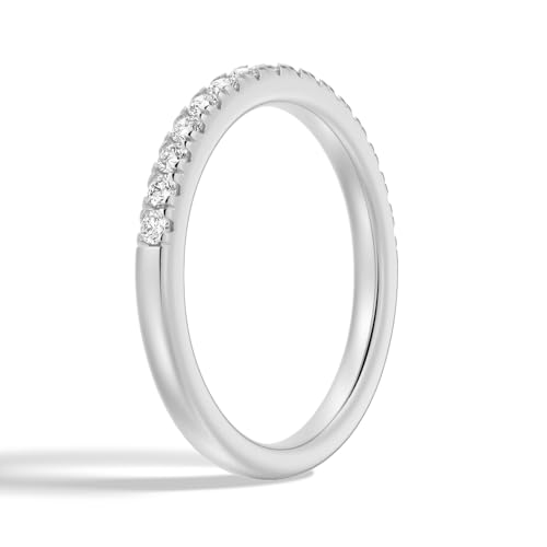MSBLUE 2MM Moissanite Wedding Ring Band, Classic French Pave Eternity Band, 14K White Gold Vermeil, Rhodium Finish2