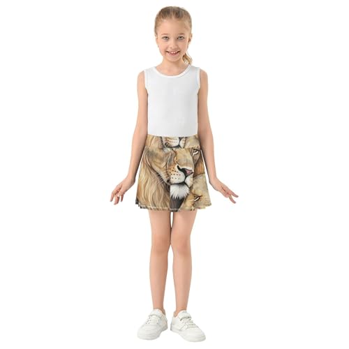 African Animal Lion Brown Skirts with Shorts Cute Comfy Girls Skorts Athletic Shorts Flowy Skort 4t3