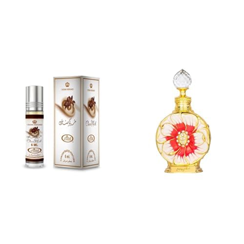 Al-Rehab Choco Musk Concentrated Perfume Rollerball 0.2 Ounce + Swiss Arabian Layali Rouge Personal Perfume Oil 0.5 Oz Bundle