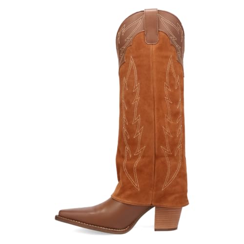 Dingo Brown Wild Horses Women's 16 inch Suede Shaft Snip Toe Western Boots DI2280-BRN4
