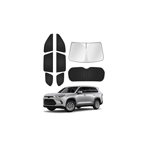 Image of Canvcle Sunshades for 2024-2025 2026 Toyota Grand Highlander Accessories Windshield Sun Shade Side Rear Window Shade Cover Sun Visor Shield Privacy Protection for Camping Keep Vehicle Cool Black 8PCS