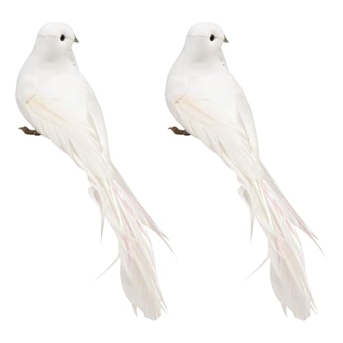 YGHSZ Foam White Doves, 2pcs Artificial Foam Feather White Birds Decorative Fake Doves Pigeon Bird for DIY Craft Home Ornaments Garden Wedding Décor(2pcs)