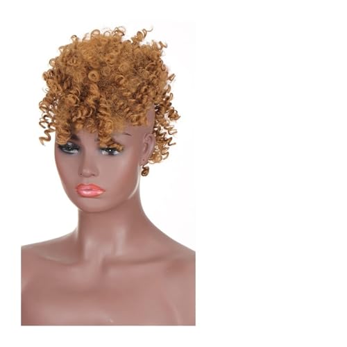 Moños Postizos de Pelo Afro High Puff Hair Bun Extensiones de cola de caballo con flequillo Sintético Corto Kinky Curly Mohawk Hairpieces Clip en extensiones de cabello for mujeres negras Moño Postizo