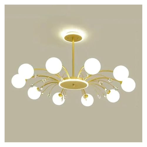 Suspension LED moderne nordique en verre doré à 10 branches pour salon