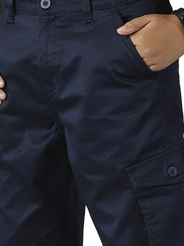Image of KiddoPanti Boys Cargo Pants | 100% Cotton Twill | Comfortable Regular Fit | Elastic Waistband & Zip Fly | 6 Pocket Lower for Kids | Full-Length Casual Wear