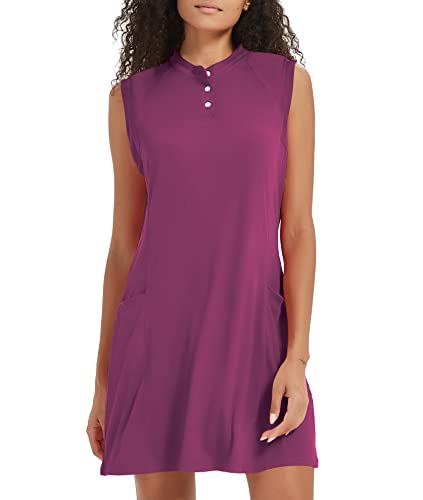Cakulo Tennis Golf Outfits For Women Active Polo Dresses Stretch Comfy Summer Lounge Button Shirts Dress Casual Knee Length Rompers With Pockets Rose M #TOP16