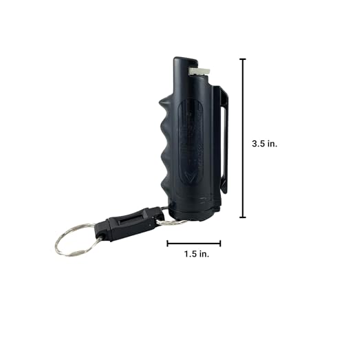 Pepper Defense 4-in-1 Stream Pepper Spray 2 Pack - Keychain and Belt Clip Holster - Maximum Strength Formula 10% OC, CS, CN, Marking Dye - Self Defense Protection (2-Pack Black Pepper Spray)