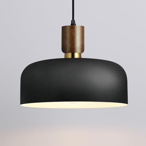 Modern Black Pendant Light Over Kitchen Island,Industrial Pendant Lighting,Adjustable Wood Ceiling Hanging Light Fixture for Dining Room,Living Room,Bedroom,Hallway,Sink,Bar