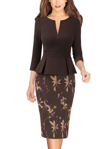 Image of VFSHOW Womens Work Business Office Front Zipper Peplum Church Sheath Dress
