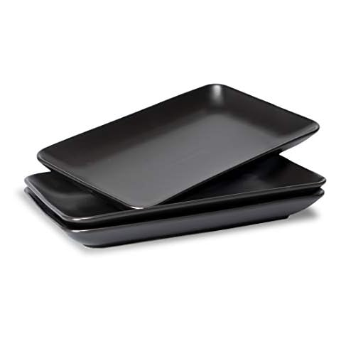 BonNoces Matte Porcelain Serving Platters, 10 Inch Rectangular Serving Plate Trays, for Wedding, Party, Dessert, Sushi and Appetizers, Set of 3 (Matte Black) Cover
