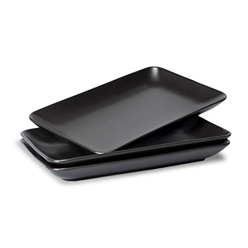 BonNoces Matte Porcelain Serving Platters 10 Inch Rectangular Serving Plate Trays for Wedding Party Dessert Sushi and Appetizers Set of 3 Matte Black