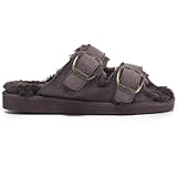 POLAR Women’s Faux Suede Strap Slide Sandals – Open-Toe Suede Slides with Adjustable Buckle Strap, Rubber Outsole, Plush Lining – Casual Slip-On Sandals for Indoor & Outdoor Wear - Mocha 9