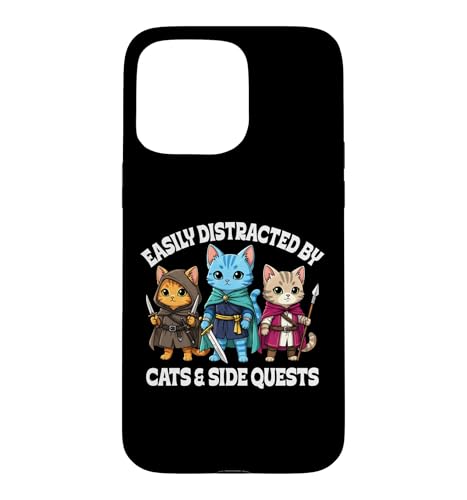 Easy Distracted by Cats & Side Quest �t�@�j�[�Q�[�}�[���`�[�t �X�}�z�P�[�X iPhone 15 Pro Max �p
