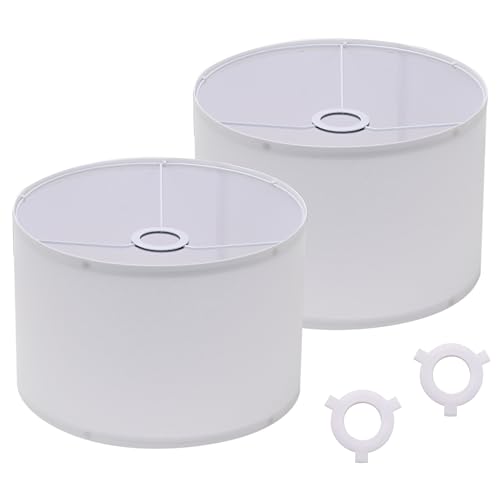 White Drum Lamp Shades Set of 2, 30cm x 30cm x 20cm Linen Replacement Lamp Shades with Spider Fitting & E14 Reducer Ring, for Bedside or Table Lamps and Pendant Lights (Assembly Required)