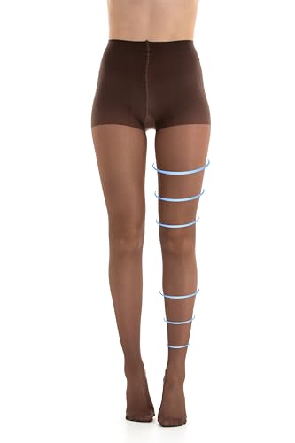 Gi&Gi Collants Contenifs à Compression 14-16 Classe 1 Graduée, Bas tex 70 deniers voilés Modelants pour Femme, marron, L