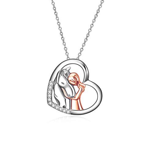 YFN Collana con Pendente a Cavallo Gioielli in Argento Sterling 925 Ragazze Abbracciano Cavallo Regalo per Donne Ragazze (Collana in Argento con Cavallo)