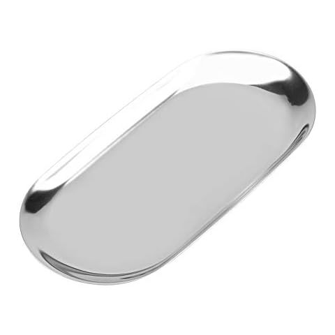 Nordic Style Stainless Storage Tray Towel Cosmetics Jewelry Fruit Cake Plate for Office Home Desks(L-Silver) Cover