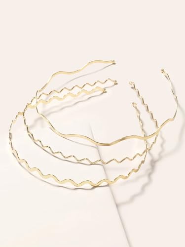 TEBIEKOY Silver Metal Wavy Headbands for Women, Elastic Hair Bands Stylish Thin Wavy Head Bands, Trendy Silver Hair Accessories Cute for Women Teens, 3 Pcs