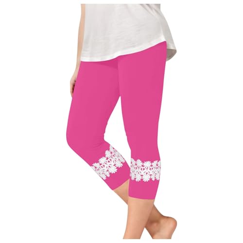 Girls Lace Trim Leggings Capri Pants Cropped Bottoms High Waist Stretchy Yoga Dance 3/4 Length Tights Trousers