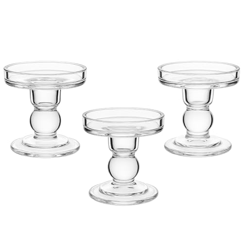 OYATON Glass Candle Holders for Pillar Candle or 3/4 inch Taper Candle, Unity Candle Holder Set of 3 for Wedding Ceremony Set, Candlestick Holder for Table or Home Decoration