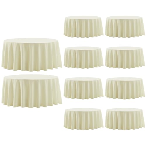 Aocoz Round Tablecloth 120 Inch Tablecloth 10 Pack Ivory Table Cloths Washable Decorative Polyester TableClothes Cover for Dining Table Banquets Buffet Parties and Wedding