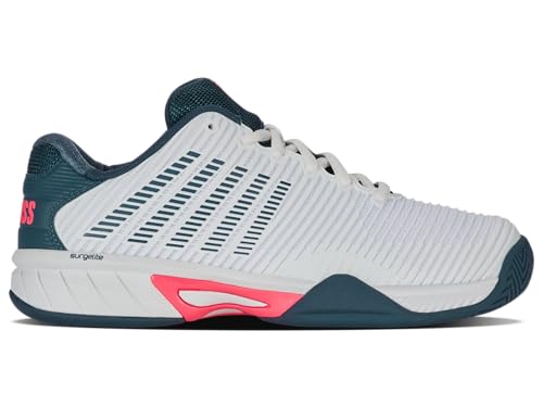 K-Swiss Kid's Hypercourt Express 2 Tennis Shoe, White/Stargazer/Neon Blaze, 4.5 M Big Kid