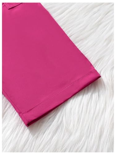 Image of Verdusa Girl's Elastic Waist Straight Leg Cargo Pants Casual Long Trouser with Pockets Hot Pink 8Y
