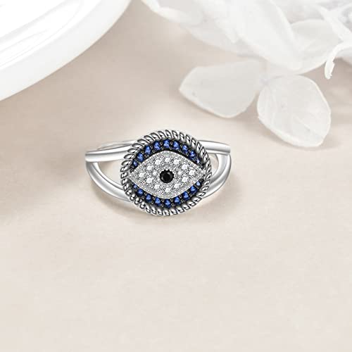 VONALA Evil Eye Ring 925 Sterling Silver Blue Evil Eye Band Ring with Cubic Zirconia Luck Amulet Ojo Turco Evil Eye Jewellry Gifts for Women Girls - Image 4
